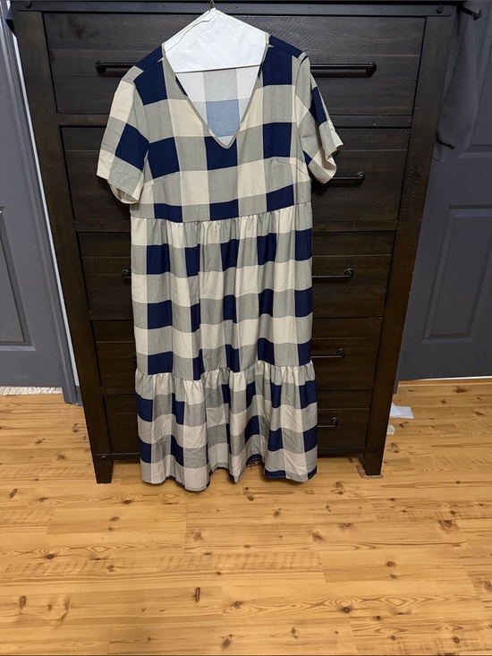 Dresses & Skirts - Girls' Navy and Cream Check V‑Neck Tiered Dress
